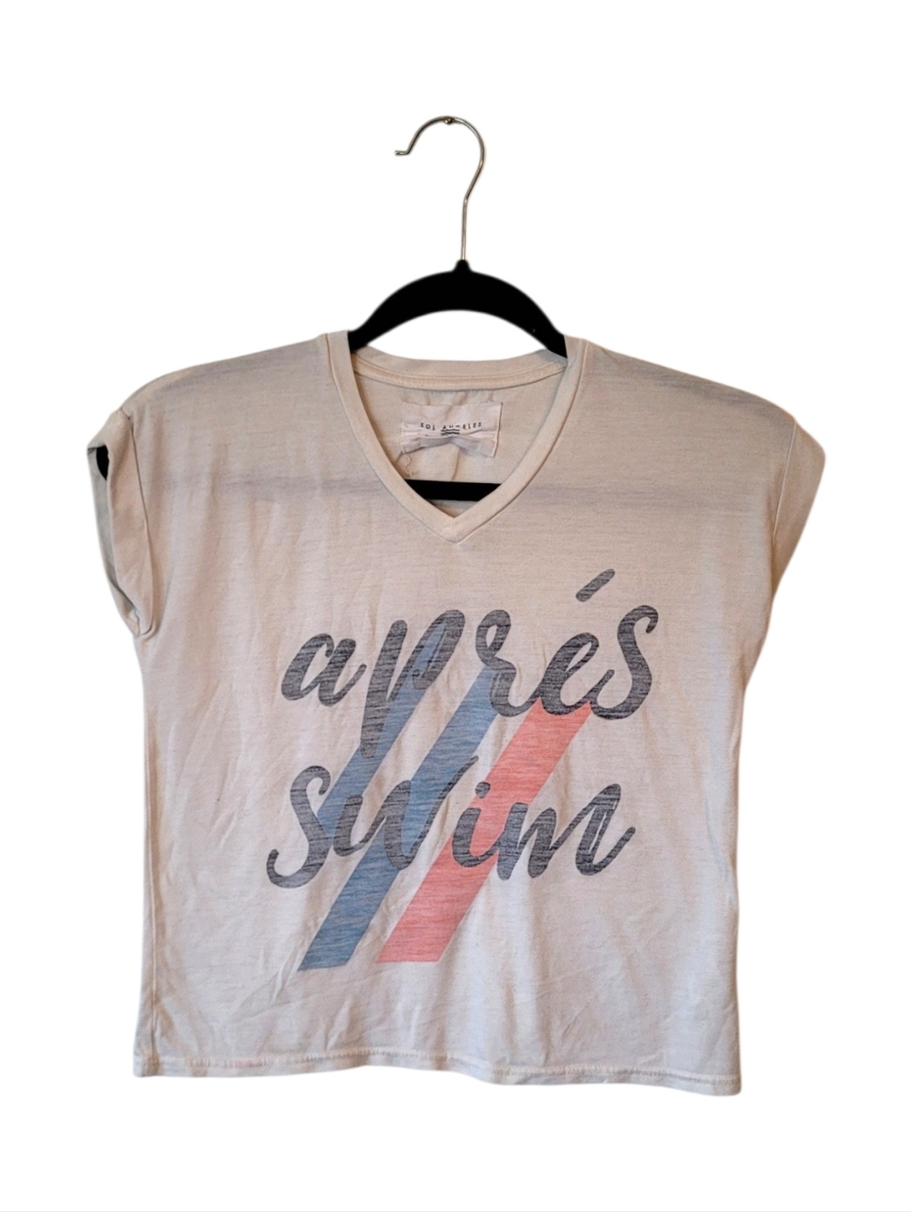 Sol Angeles Girl's Cream Après Swim Graphic V‑Neck Size 8